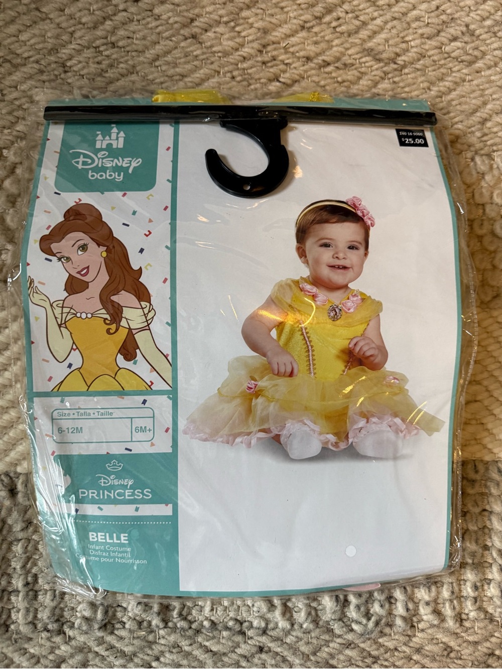 Disney Baby Belle Yellow Infant Costume with Pink Accents headband 6-12 months